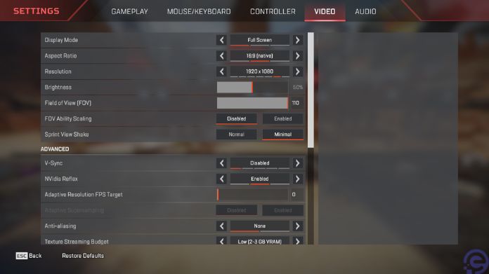 mouse settings for apex legends